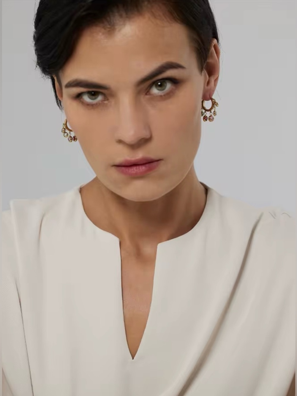 Crystal Charm Hoop Earrings – Gold Plated Stainless Steel - Picture 5 of 9